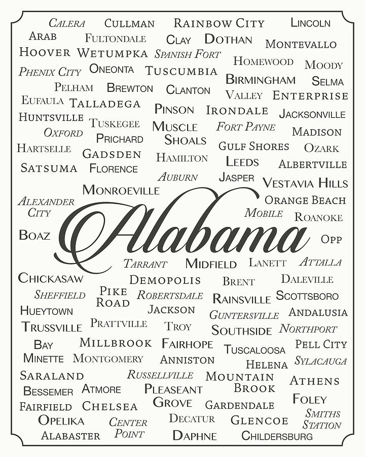Typography Digital Art - Alabama by Finlay McNevin