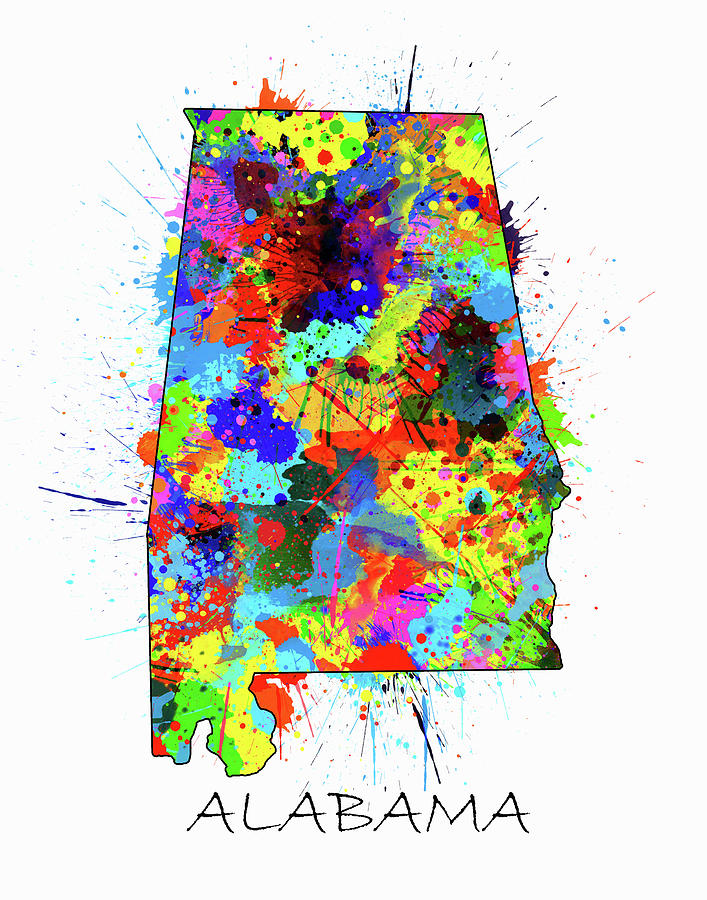 Alabama Map Color Splatter Digital Art