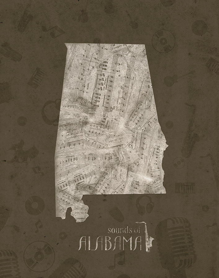 Alabama Map Music Notes 2 Digital Art