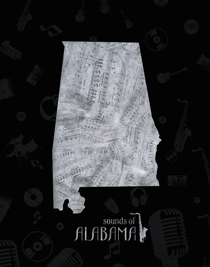 Alabama Map Music Notes 3 Digital Art