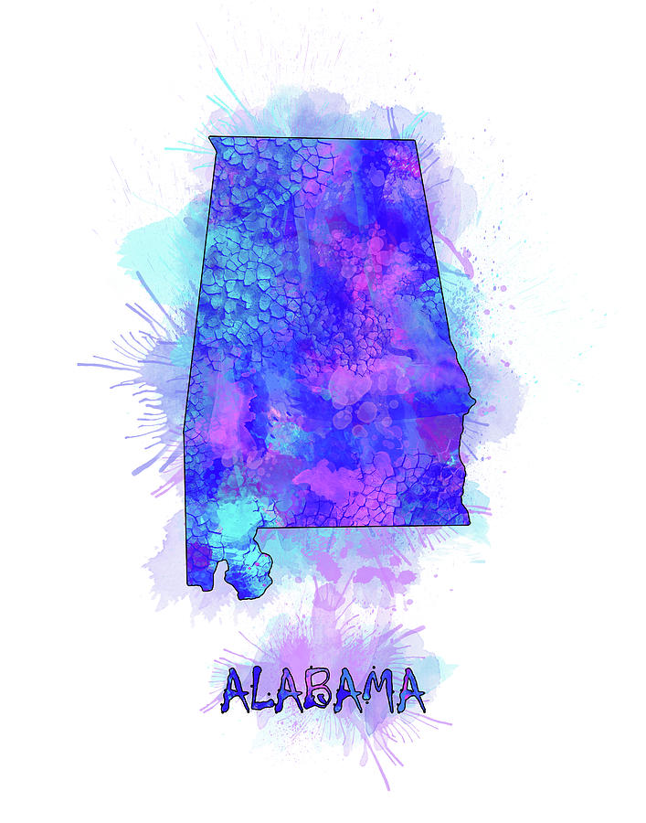 Alabama Map Watercolor 2 Digital Art by Bekim M