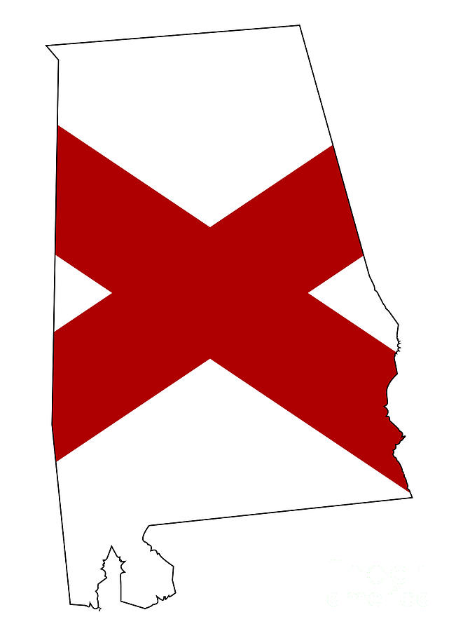 Alabama State Flag and Outline Map Digital Art by Bigalbaloo Stock