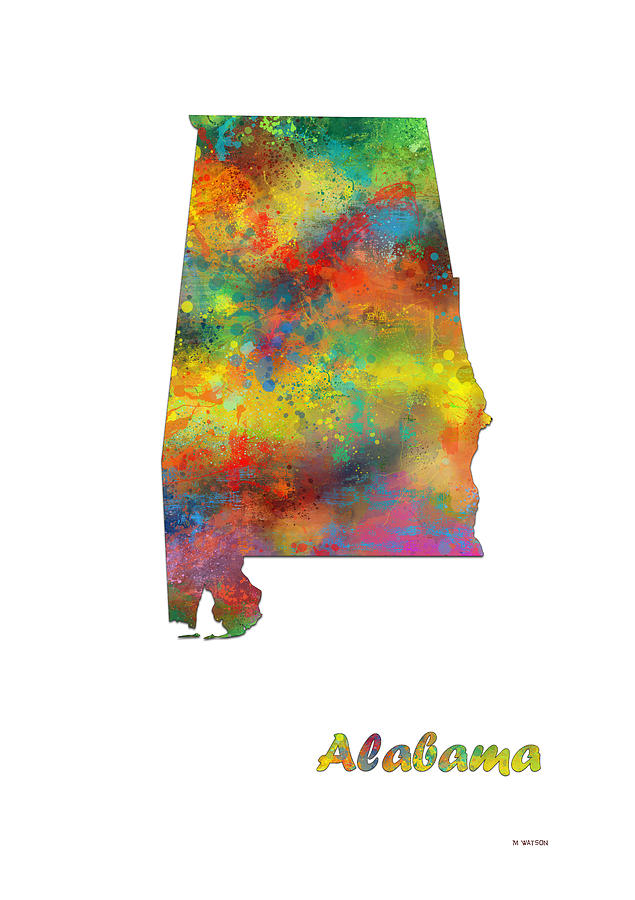 Alabama State Map Digital Art by Marlene Watson - Pixels