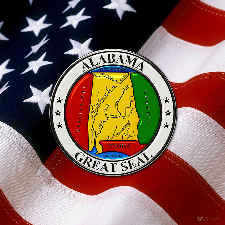Alabama State Seal over U.S. Flag Digital Art by Serge Averbukh