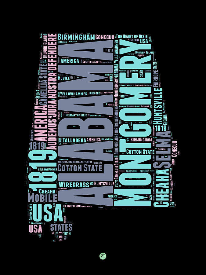 Alabama Map Digital Art - Alabama Word Cloud 1 by Naxart Studio