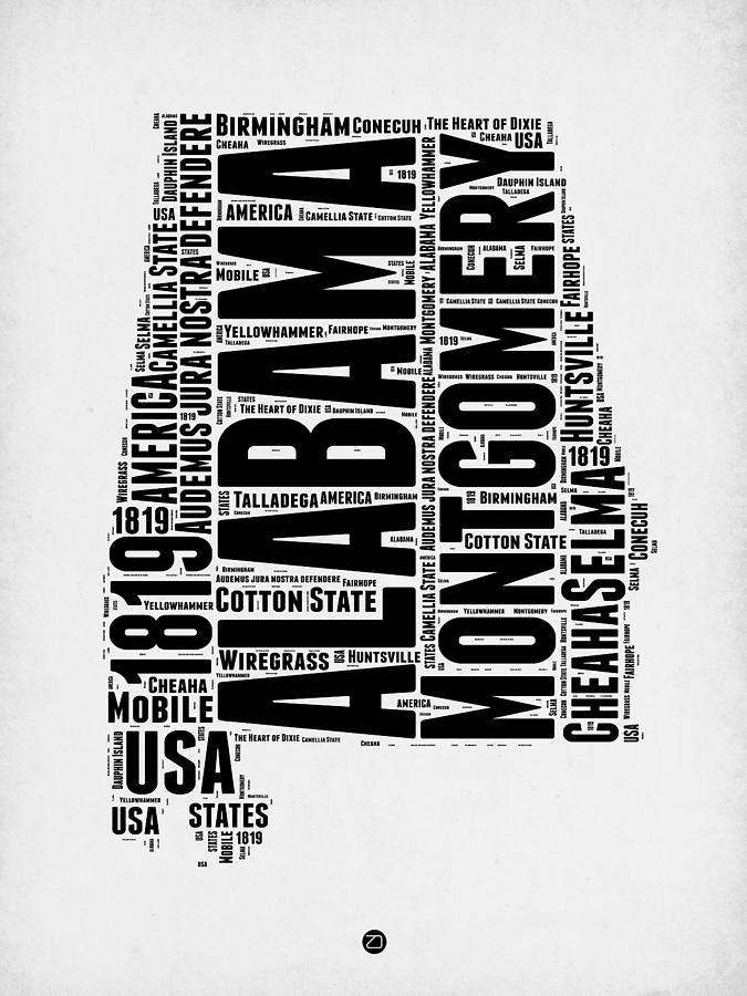 Alabama Map Digital Art - Alabama Word Cloud 2 by Naxart Studio