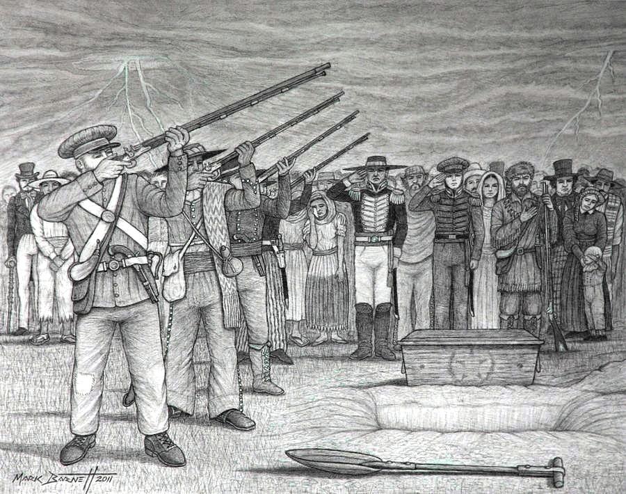 Battle Of The Alamo Drawing - Alamo Defenders Burial by Mark Barnett
