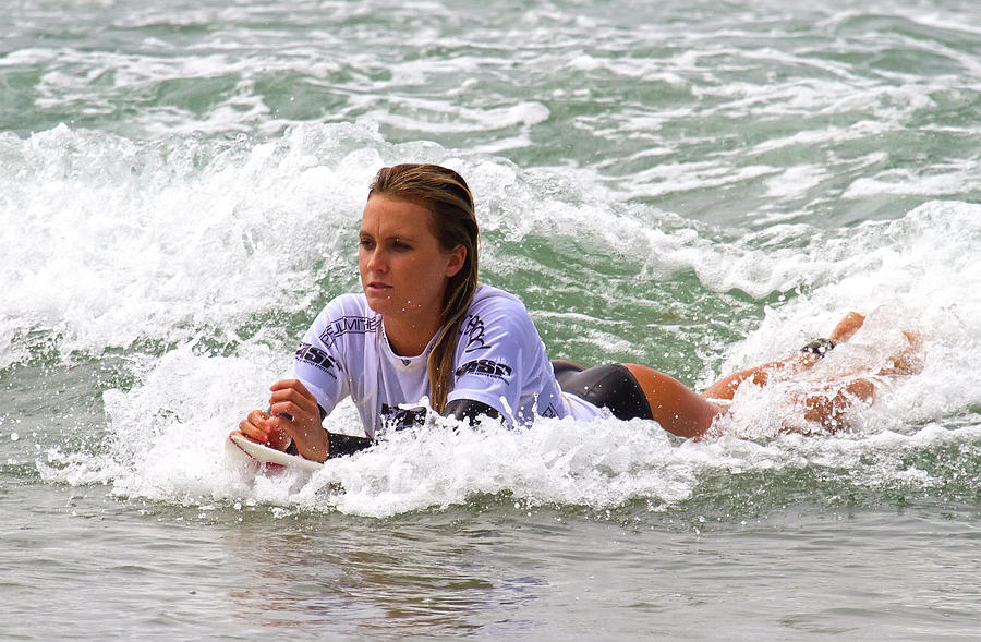 Alana Blanchard surfing to the beach Photograph by Waterdancer