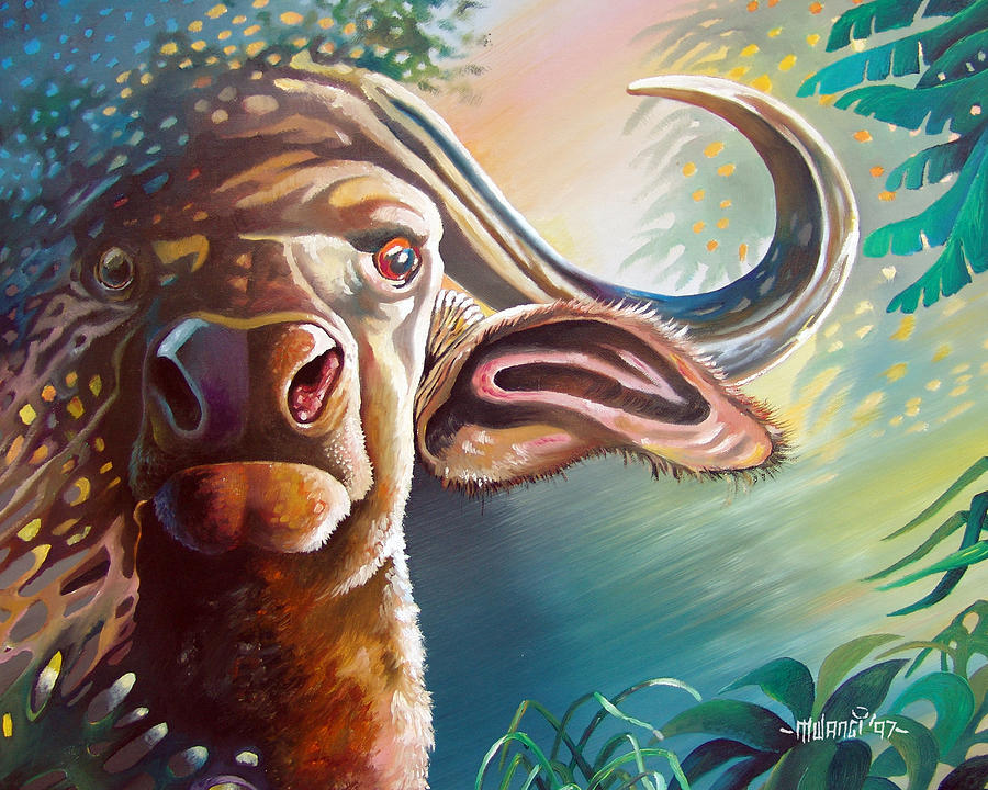 Buffalo Painting - Alarmed by Anthony Mwangi