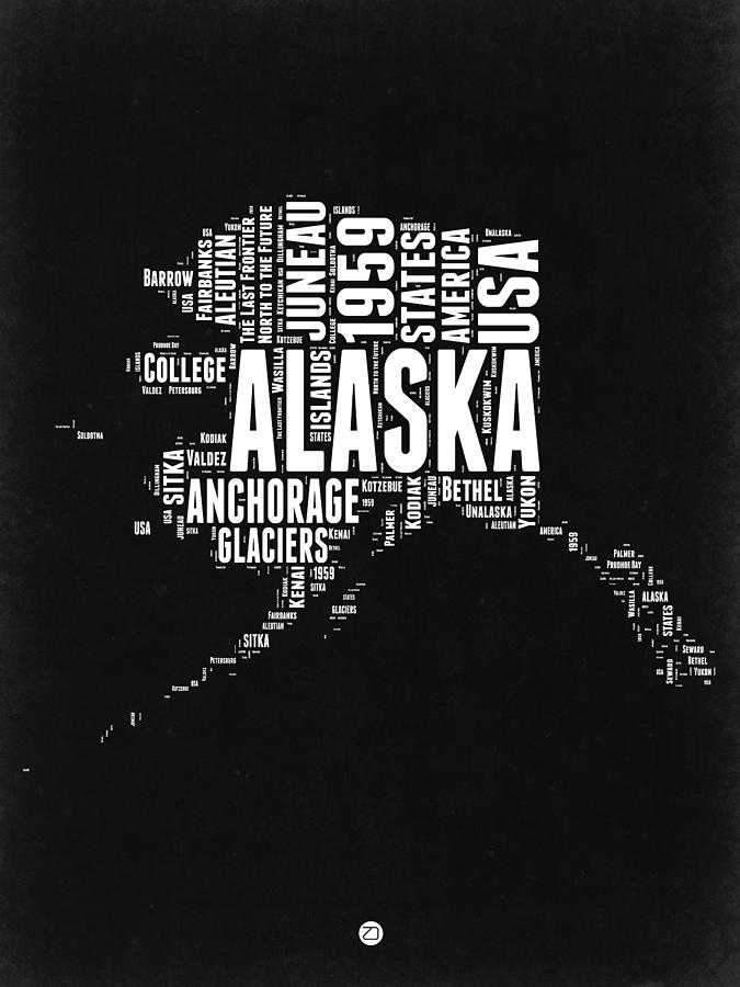 Independence Day Digital Art - Alaska Black and White Map by Naxart Studio