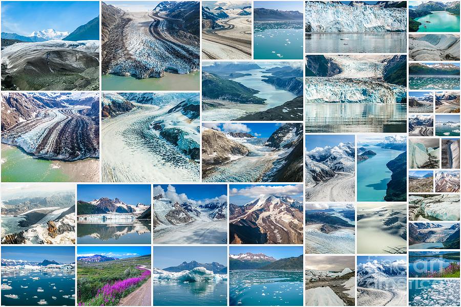 Alaska Glaciers collage Pyrography by Benny Marty