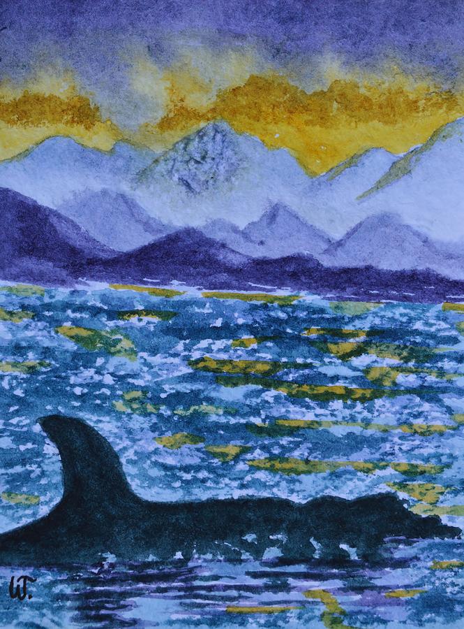 Alaska Killer Whale at Sunset 2 Painting by Warren Thompson
