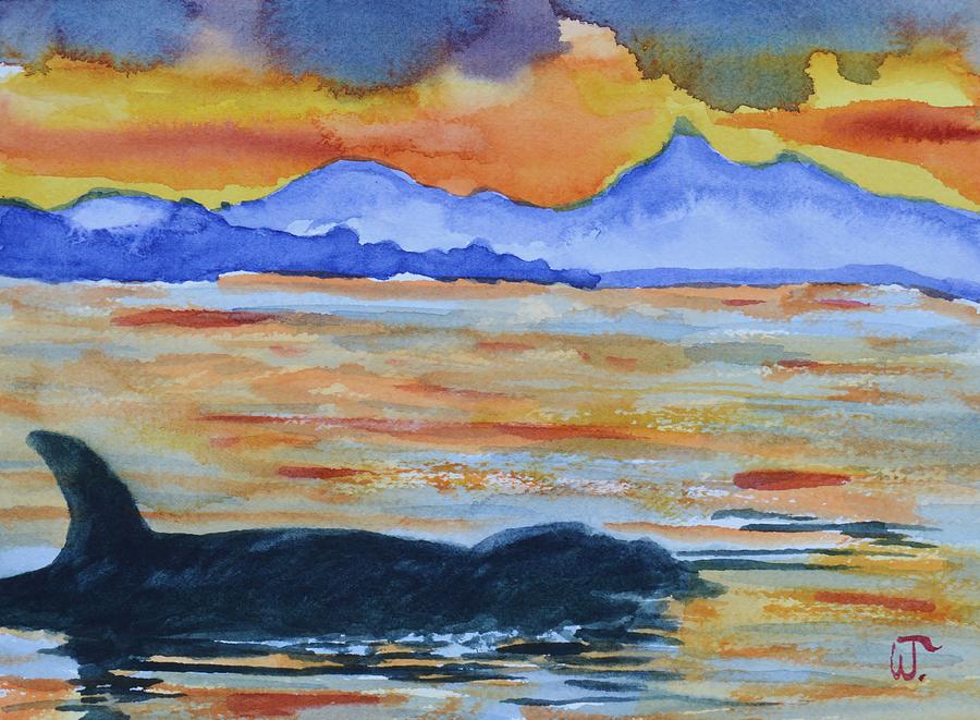 Alaska Killer Whale at Sunset Painting by Warren Thompson