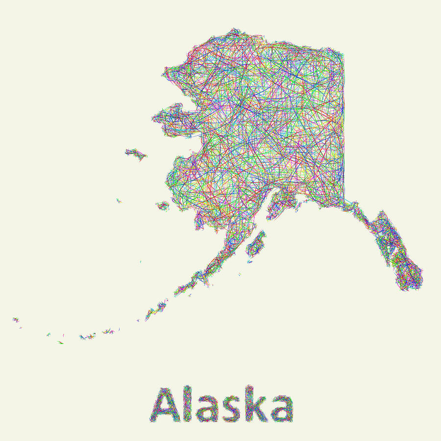 Alaska Map Digital Art - Alaska line art map by David Zydd