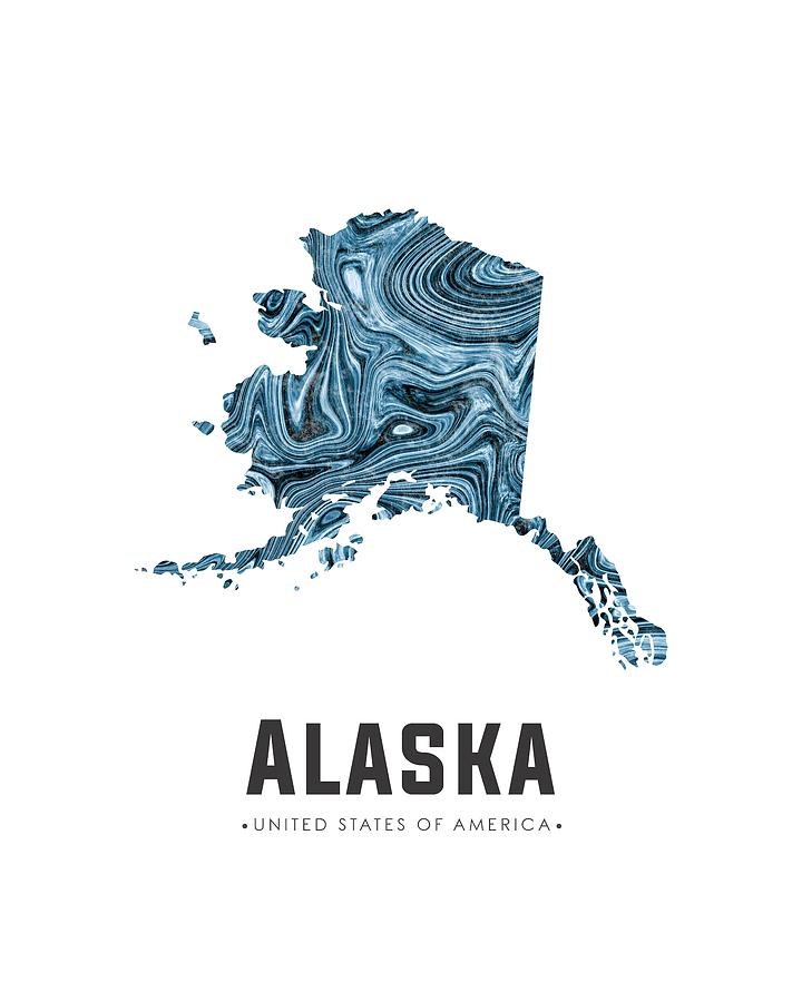 Alaska Map Art Abstract in Blue Mixed Media by Studio Grafiikka