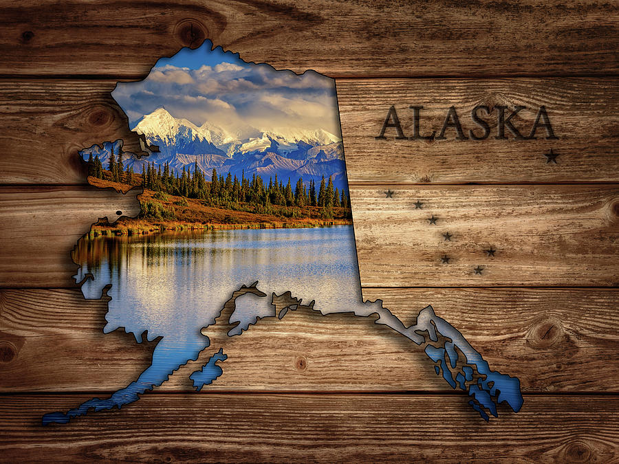 Denali National Park Photograph - Alaska Map Collage by Rick Berk