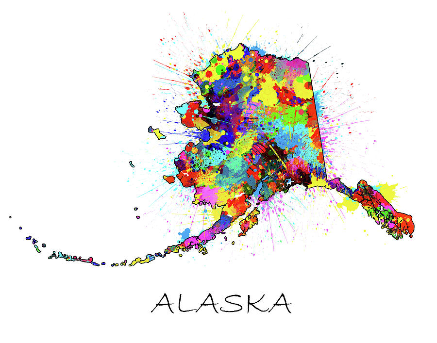 Alaska Map Digital Art - Alaska Map Color Splatter by Bekim M