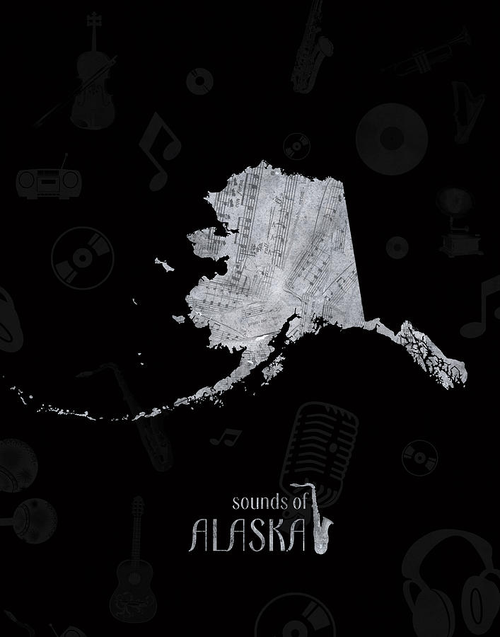 Alaska Map Music Notes 2 Digital Art by Bekim M