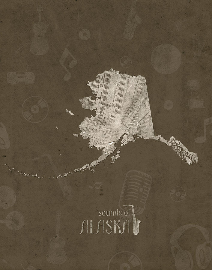 Alaska Map Music Notes 3 Digital Art