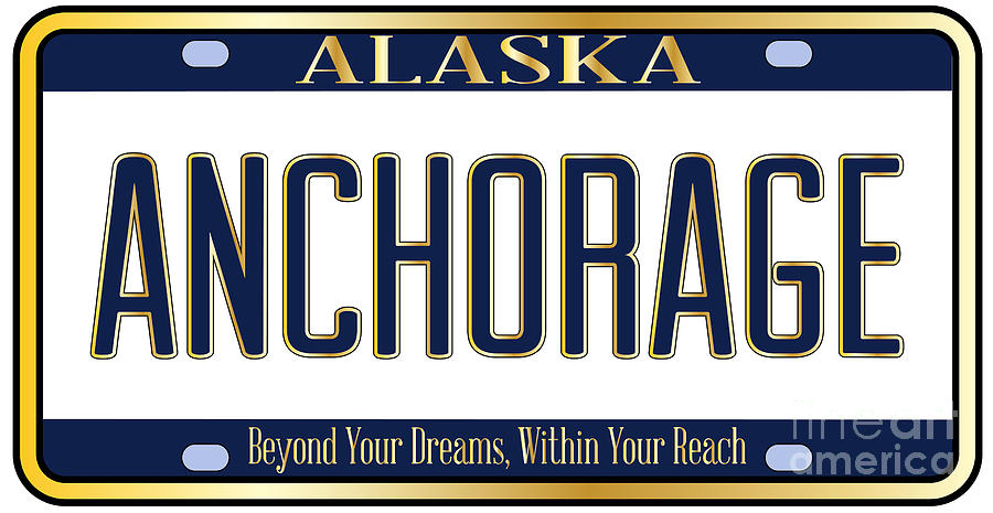 Alaska State License Plate Mockup With The City Anchorage Digital Art ...