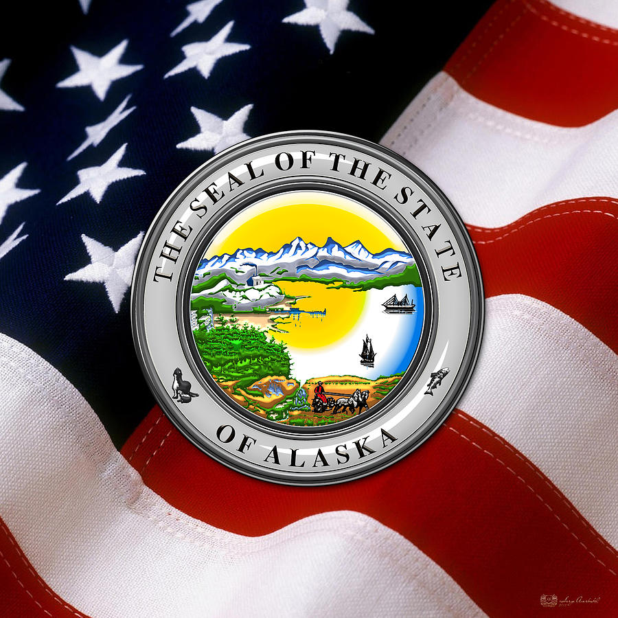 Alaska State Seal over U.S. Flag Digital Art by Serge Averbukh