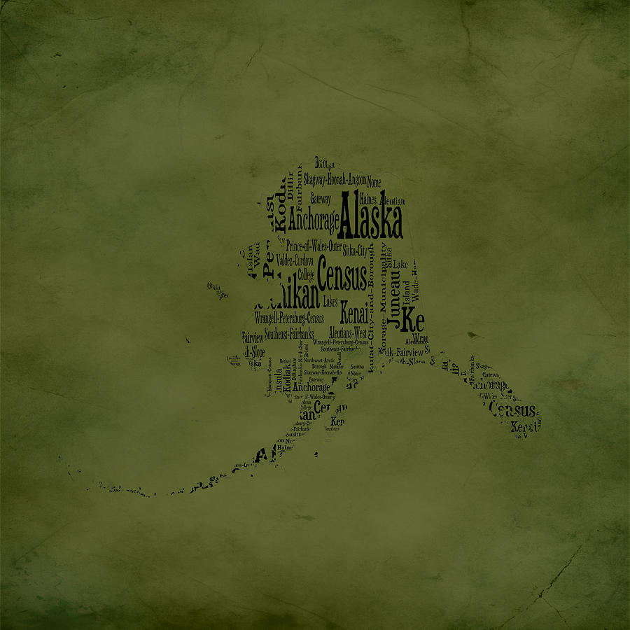 Alaska Typographic Map 1a Digital Art by Brian Reaves
