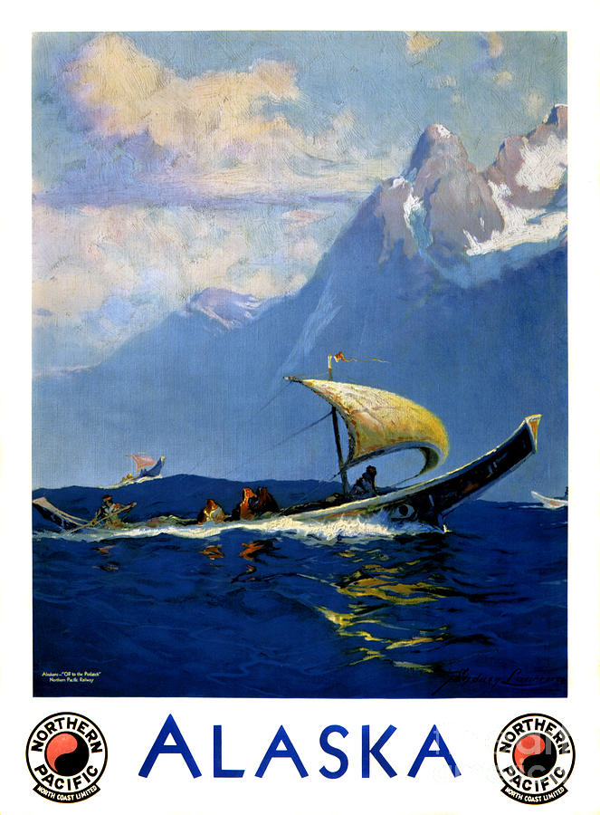 Alaska Vintage Travel Poster Restored Painting