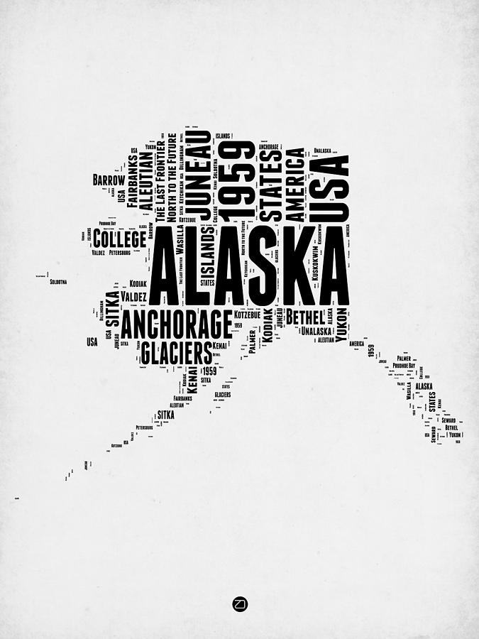 Alaska Map Digital Art - Alaska Word Cloud 2 by Naxart Studio