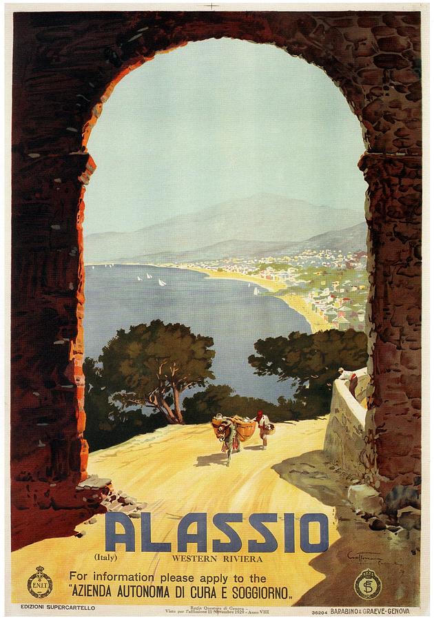 Alassio, Italy - Western Riviera - Retro travel Poster - Vintage Poster Mixed Media by Studio Grafiikka