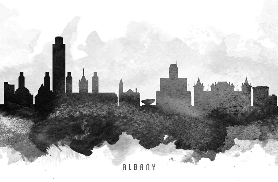 Skyline Painting - Albany Cityscape 11 by Aged Pixel