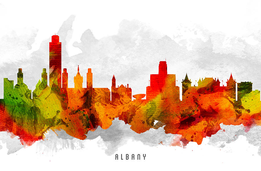 Skyline Painting - Albany New York Cityscape 15 by Aged Pixel