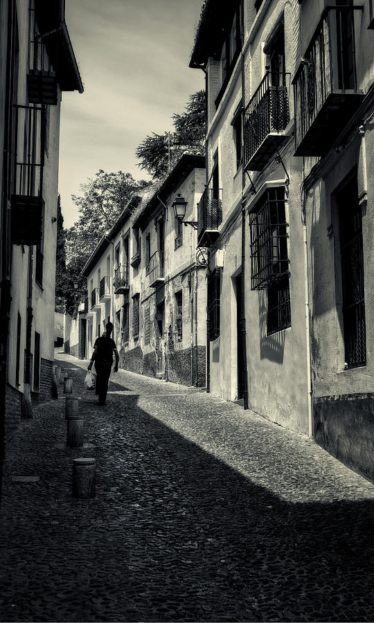Albayzin Street Granada BW Photograph by Joan Carroll
