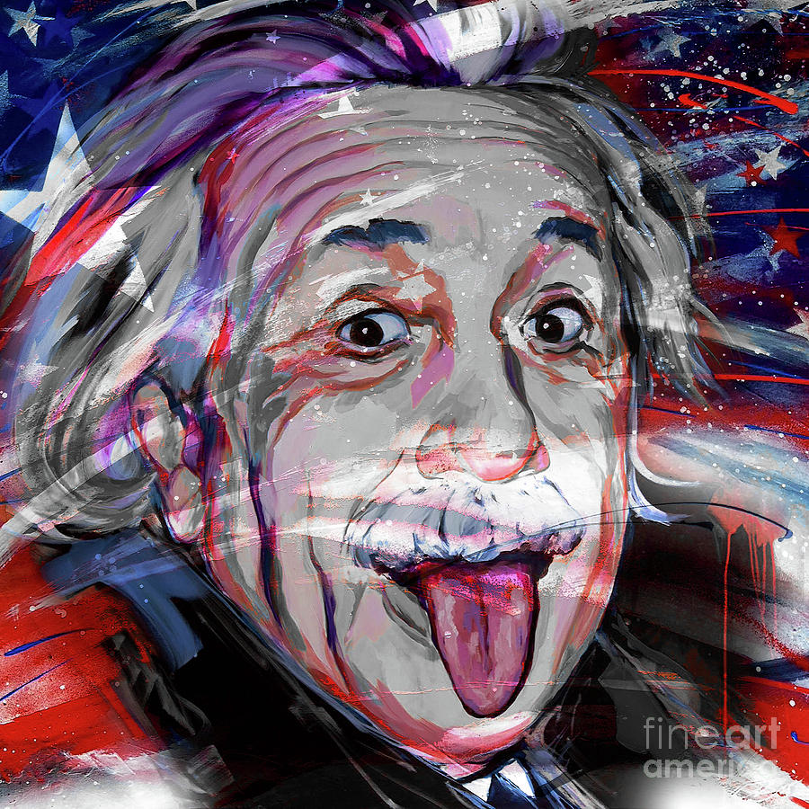 Albert Einstein Flag USA Painting by Gull G