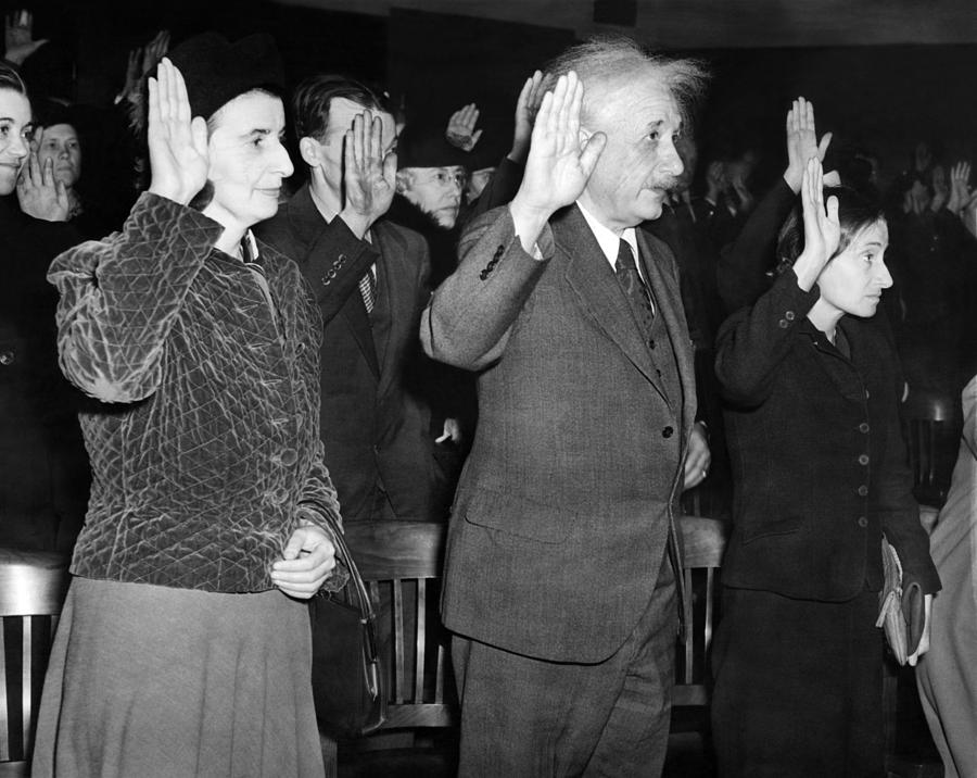 Albert Einstein Photograph - Albert Einstein Taking His Oath by Everett