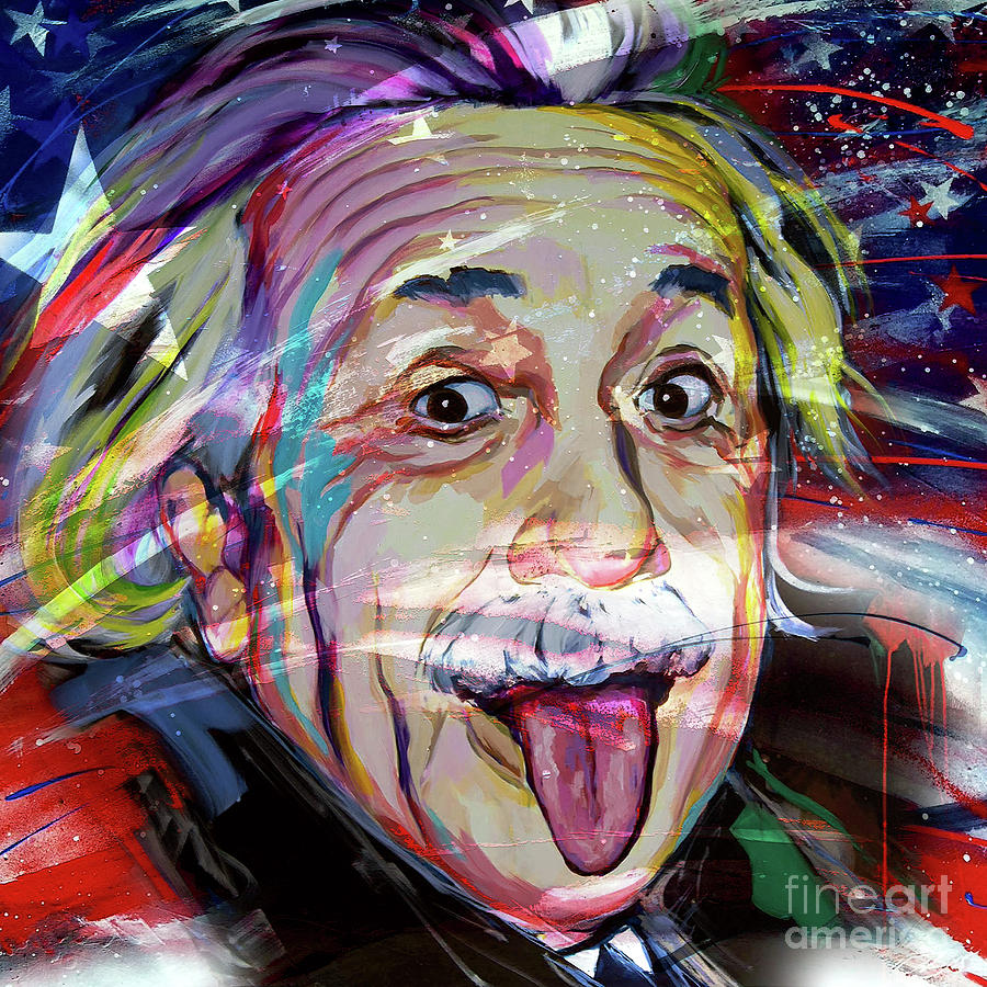 Albert Einstein USA flag Painting by Gull G