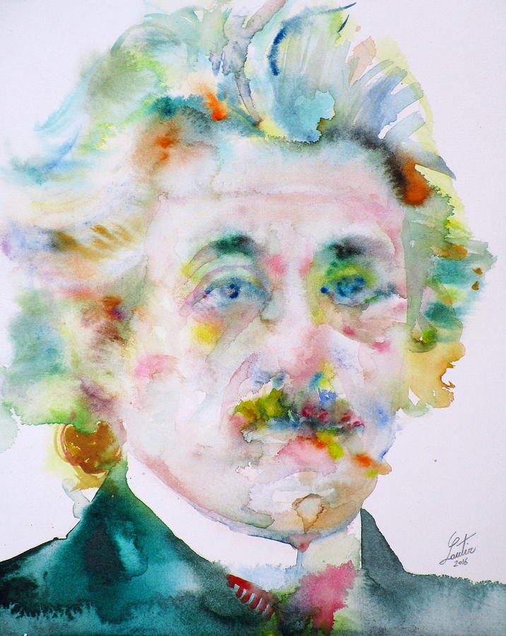 ALBERT EINSTEIN - watercolor portrait.9 Painting by Fabrizio Cassetta