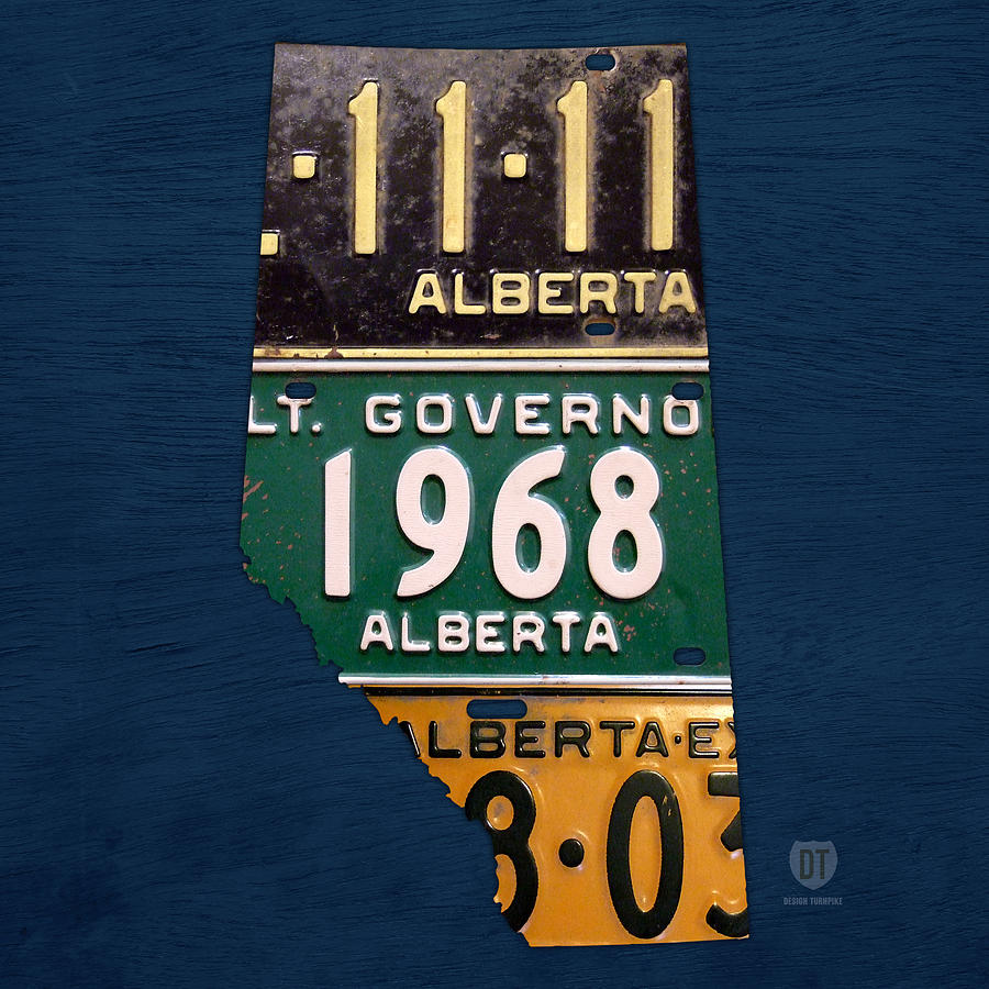 Vintage Mixed Media - Alberta Canada Province Map Made from Recycled Vintage License Plates by Design Turnpike