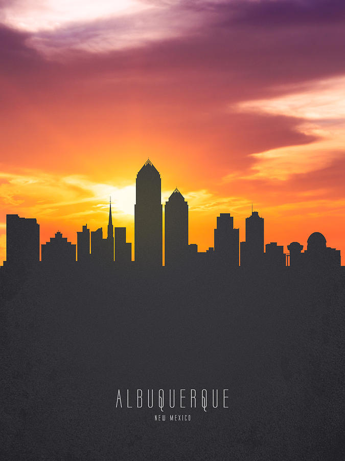 Albuquerque Painting - Albuquerque New Mexico Sunset Skyline 01 by Aged Pixel