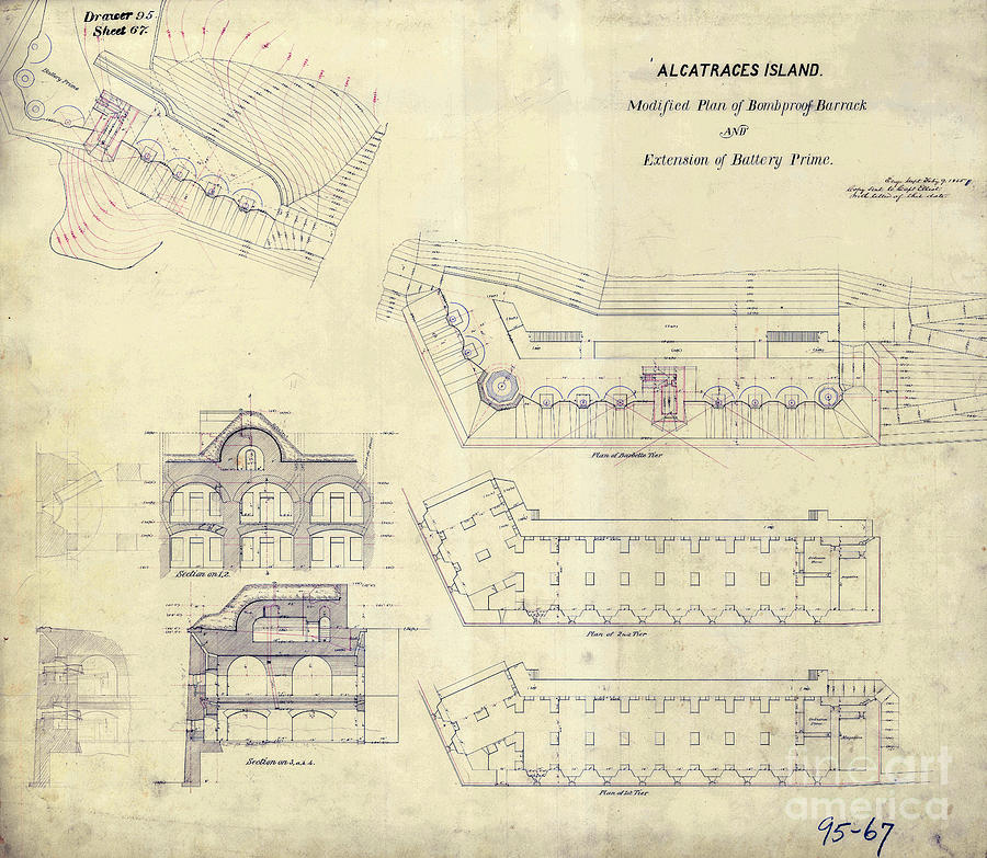  Alcatraz  Bomb Proof Barracks Drawing 1865   Photograph by Jon Neidert