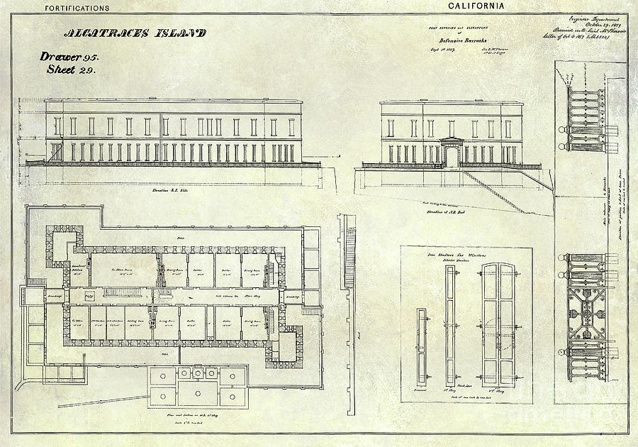 Alcatraz Defensive Barracks Drawing 1859 Photograph by Jon