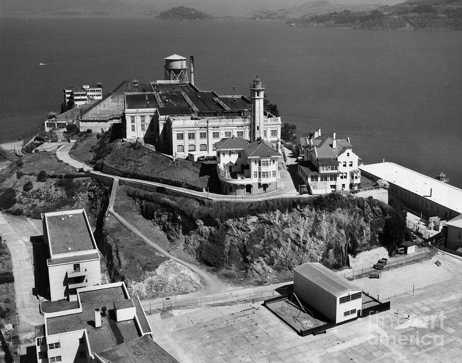 The Rock Photograph - Alcatraz Island Lighthouse California Lighthouse circa 1950 by Monterey County Historical Society