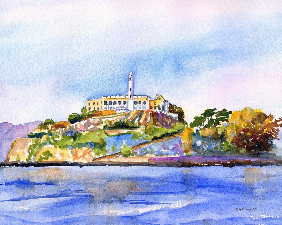 Alcatraz Island San Francisco Bay Painting by Carlin Blahnik CarlinArtWatercolor