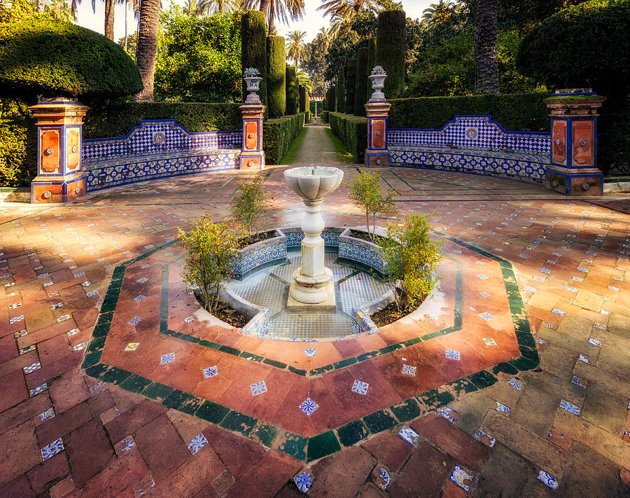 Alcazar de Sevilla Garden Fountain Photograph by Adam Rainoff