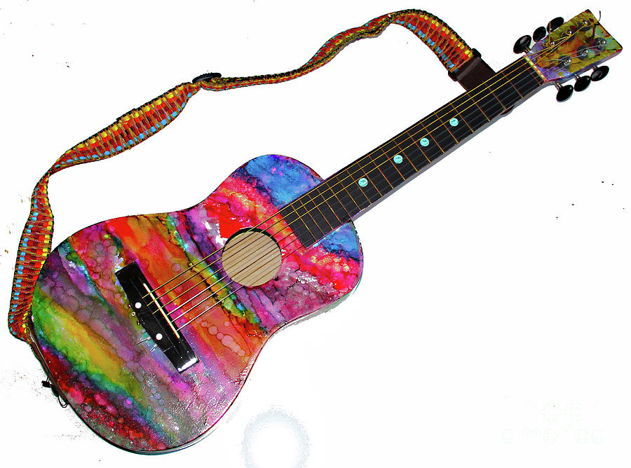 Alcohol Ink Guitar Painting by Alene Sirott-Cope