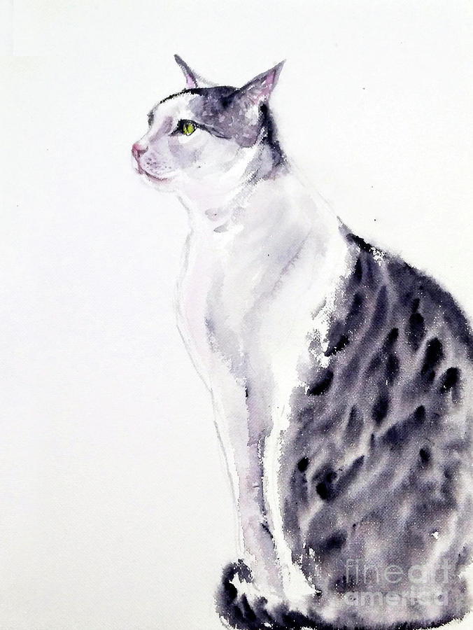 Alert Cat Painting by Asha Sudhaker Shenoy