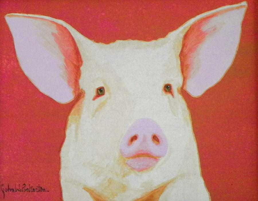 Pig Painting - Alert Pig by John Pinkerton