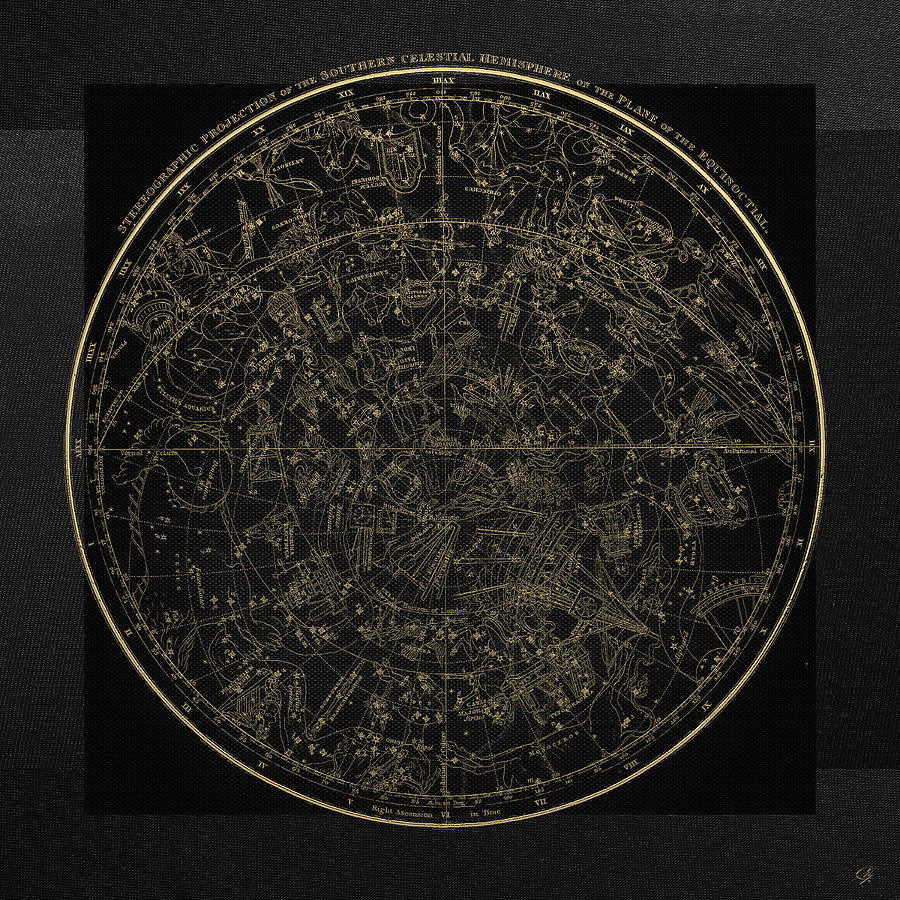 Alexander Jamiesons Celestial Atlas - Southern Hemisphere Gold on Black Edition Digital Art by Serge Averbukh
