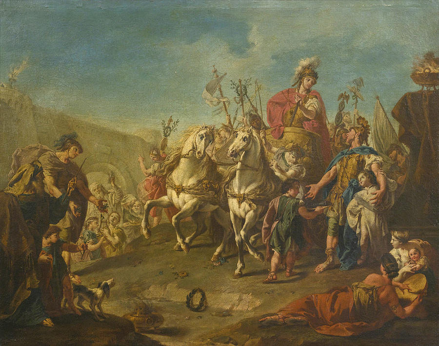 Alexander triumphant in Babylon Painting by Attributed to Giambattista Pittoni
