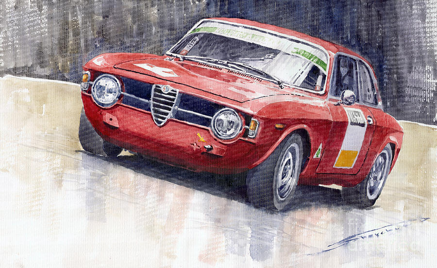 Watercolor Painting - Alfa Romeo Giulie Sprint GT 1966 by Yuriy Shevchuk