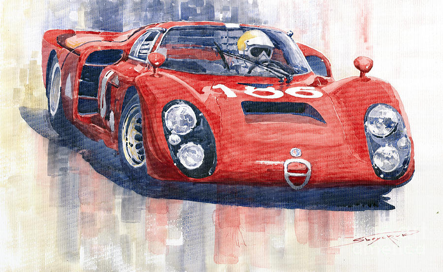 Watercolour Painting - Alfa Romeo Tipo 33 2 Targa Floria 1968 by Yuriy Shevchuk